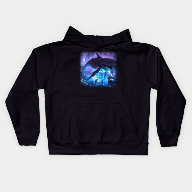 Whale floating in the city Kids Hoodie by Perryfranken